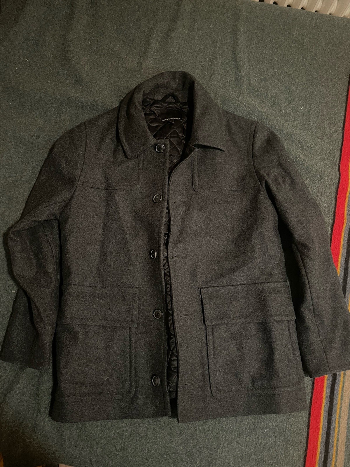 Banana Republic Peacoat Men’s Mario Bellucci Italian Wool Large Gray