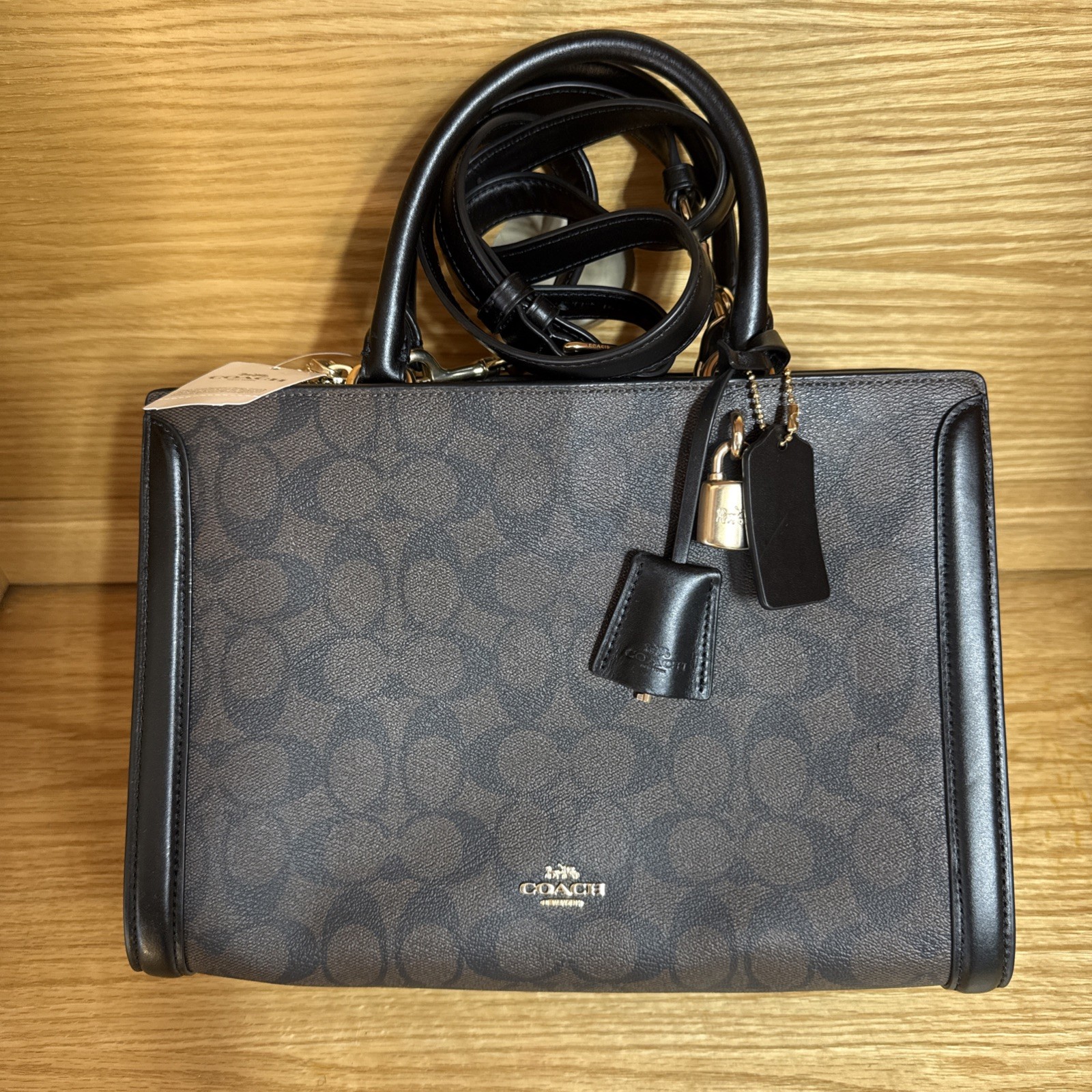 Coach 2way bag ec-22590 Brown Black Signature F69075 Good condition PVC leather