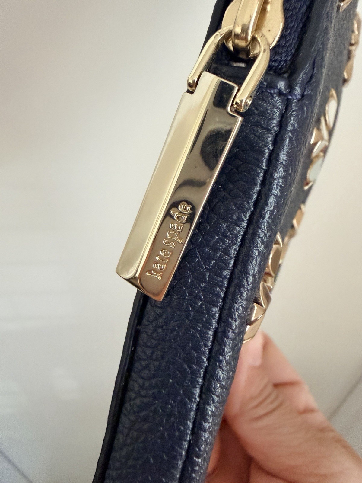 kate spade new york Blue Pebbled Zip Phone Crossbody Bag Gold Chain Card Pockets