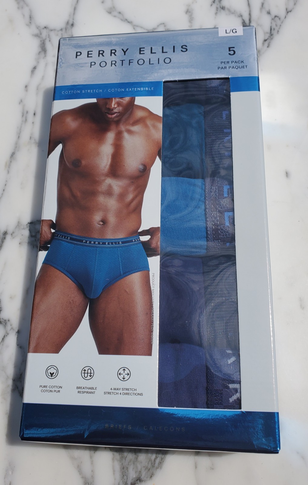 New Large Perry Ellis Portfolio Mens 5-Pack Cotton Stretch Briefs Multicolor