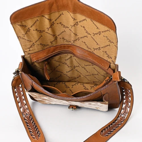 ADBGA375 American Darling Floral Tooled Leather & Cowhide Western Messenger Bag