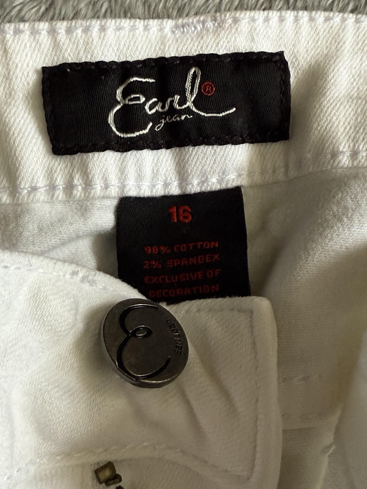 Earl Jean Womens White Distressed Straight Leg Denim Jeans Ripped Size 16