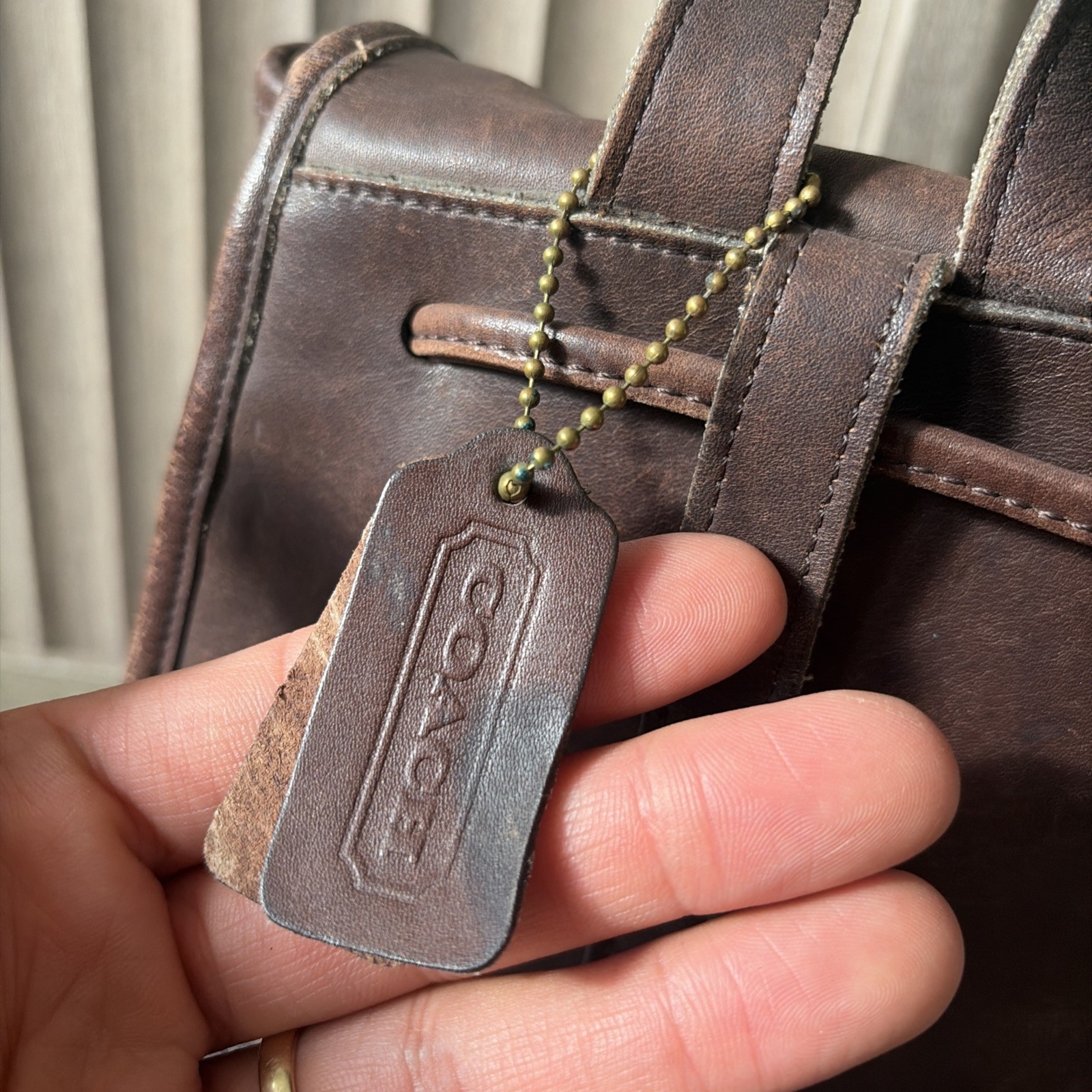 Vintage Coach USA Brown Leather Backpack Turnlock Drawstring Small Bag