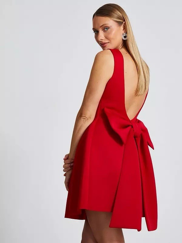Quiz Big Red Bow Skater Dress Size 10 New With Tags