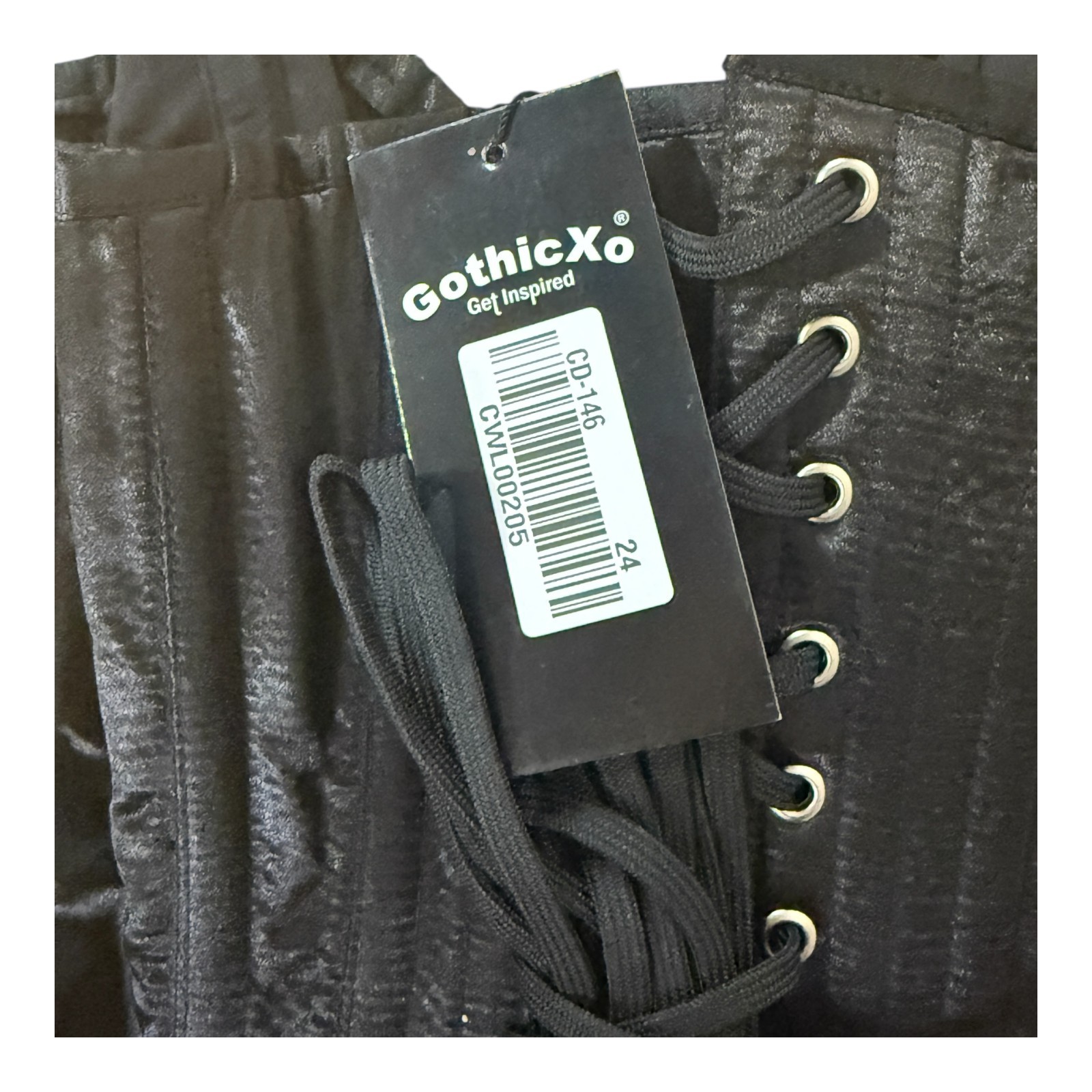 GothicXO Corset Underbust Black Glossy Lace Up Corset Size 24 New With Tags