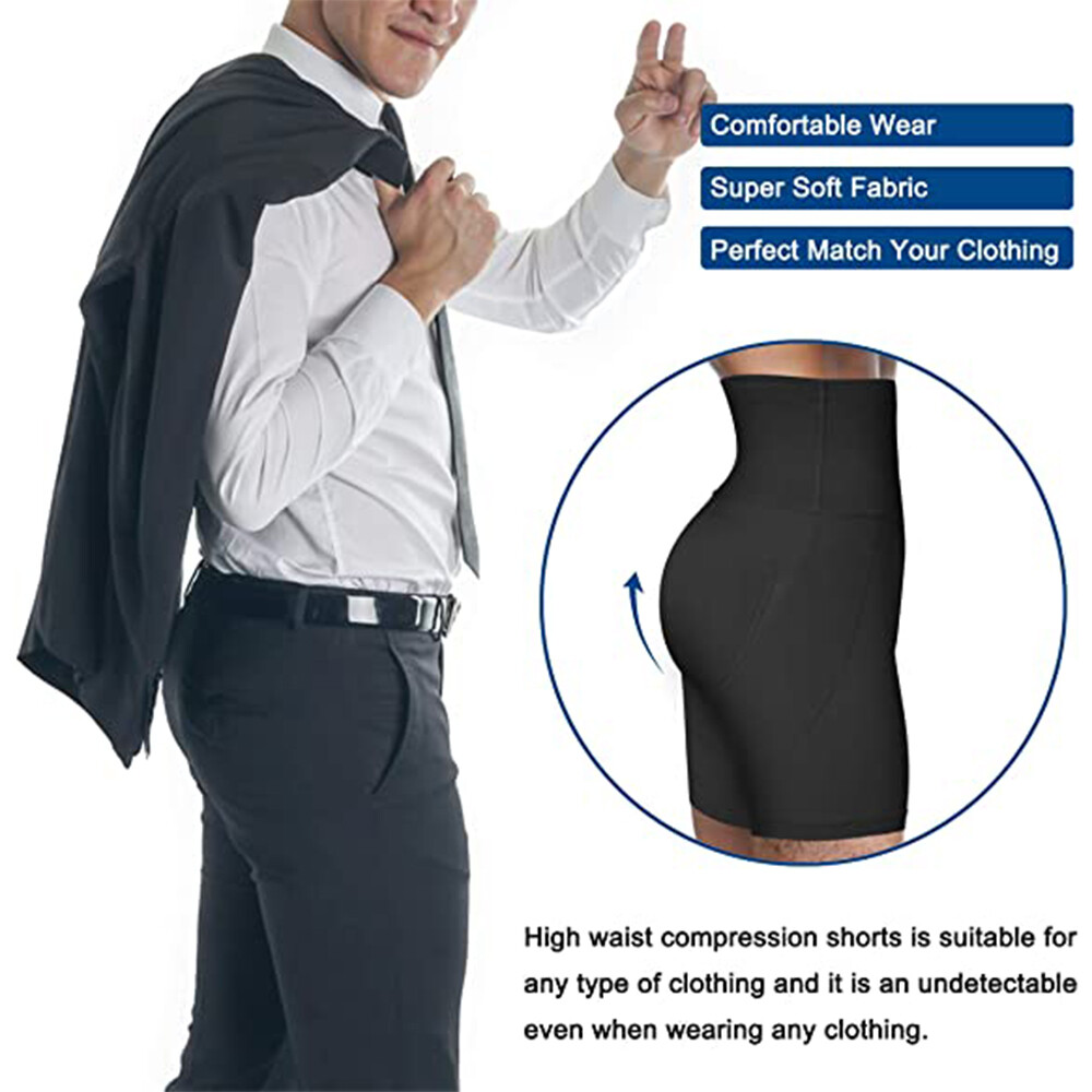 Men Compression Hi-Waist Boxer Shorts Tummy Slimming Body Shaper Girdle Pants