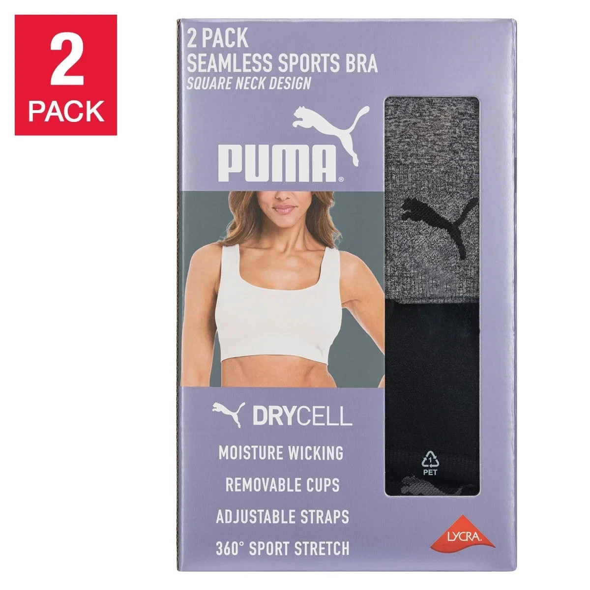 PUMA Women’s Seamless Sports Bra, 2-pack XS S M L XL FREE SHIPPING
