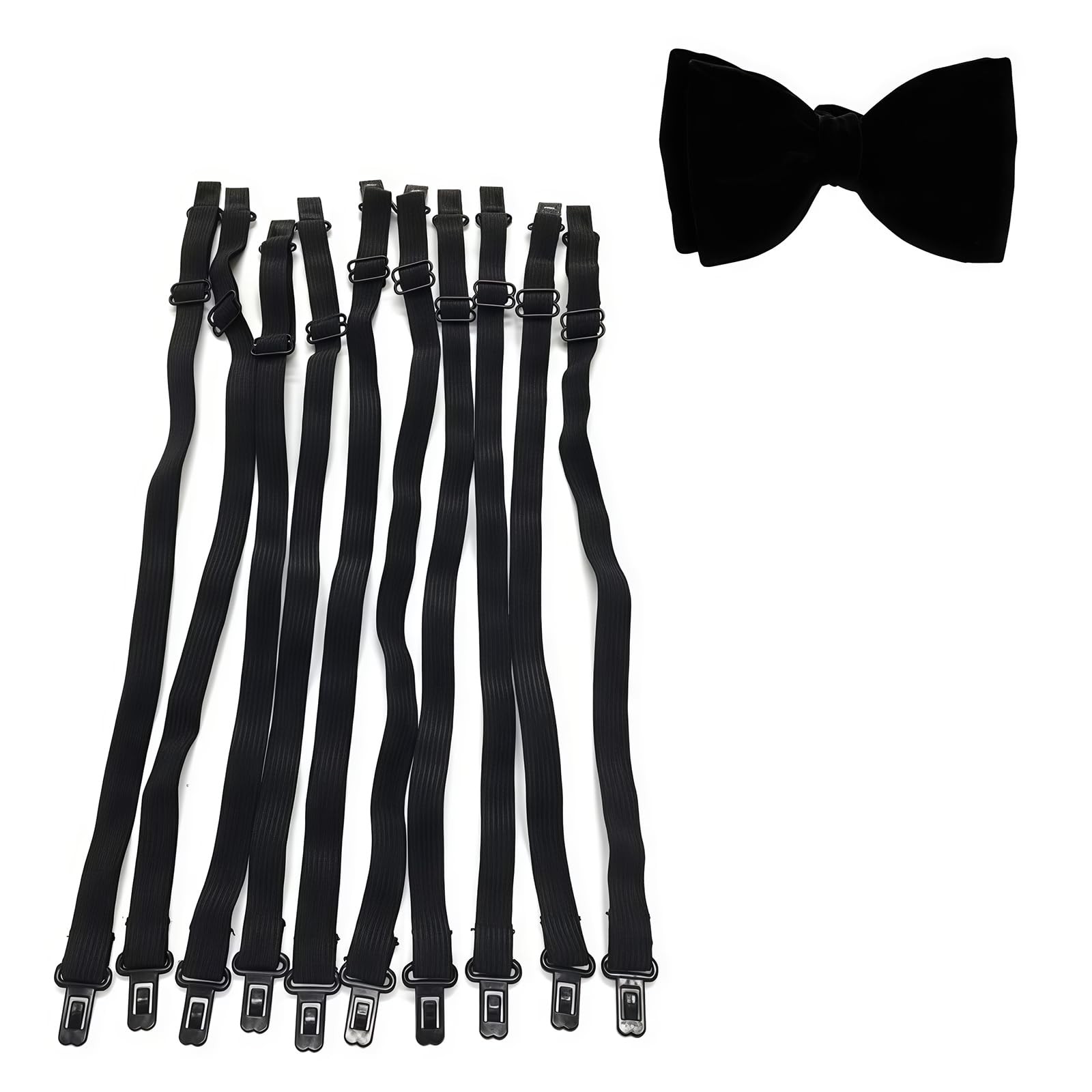10PCS Black Bow Tie Extender Straps Adjustable Elastic Pre-Tied Bowknot with Pla