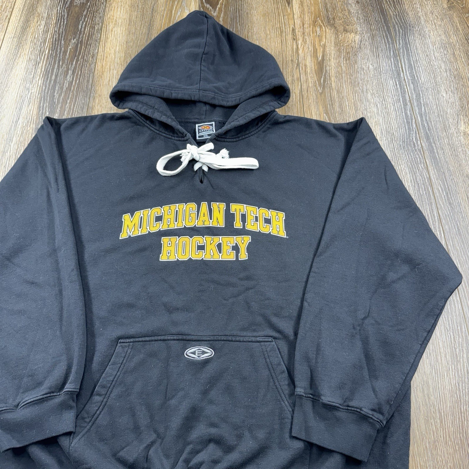 Vintage Michigan Tech Hoodie Mens XXL Black Sweatshirt Huskies Hockey Easton Y2K