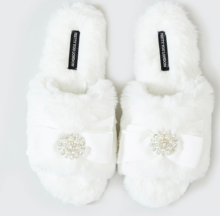 Pretty You London Elegant Women Slip-On Slippers Jeweled, Brides, Mom’s, White,