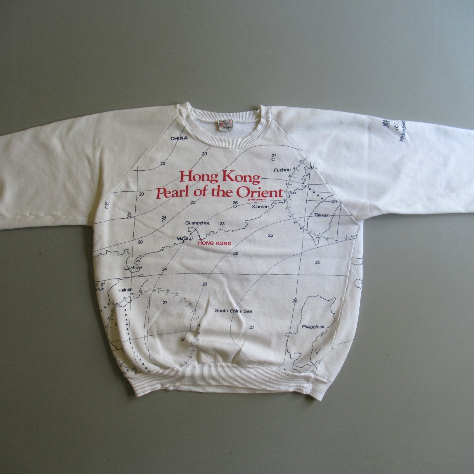 Vintage Hong Kong World Map Orient Sweatshirt Crewneck Shirt Dim Sum Shirts