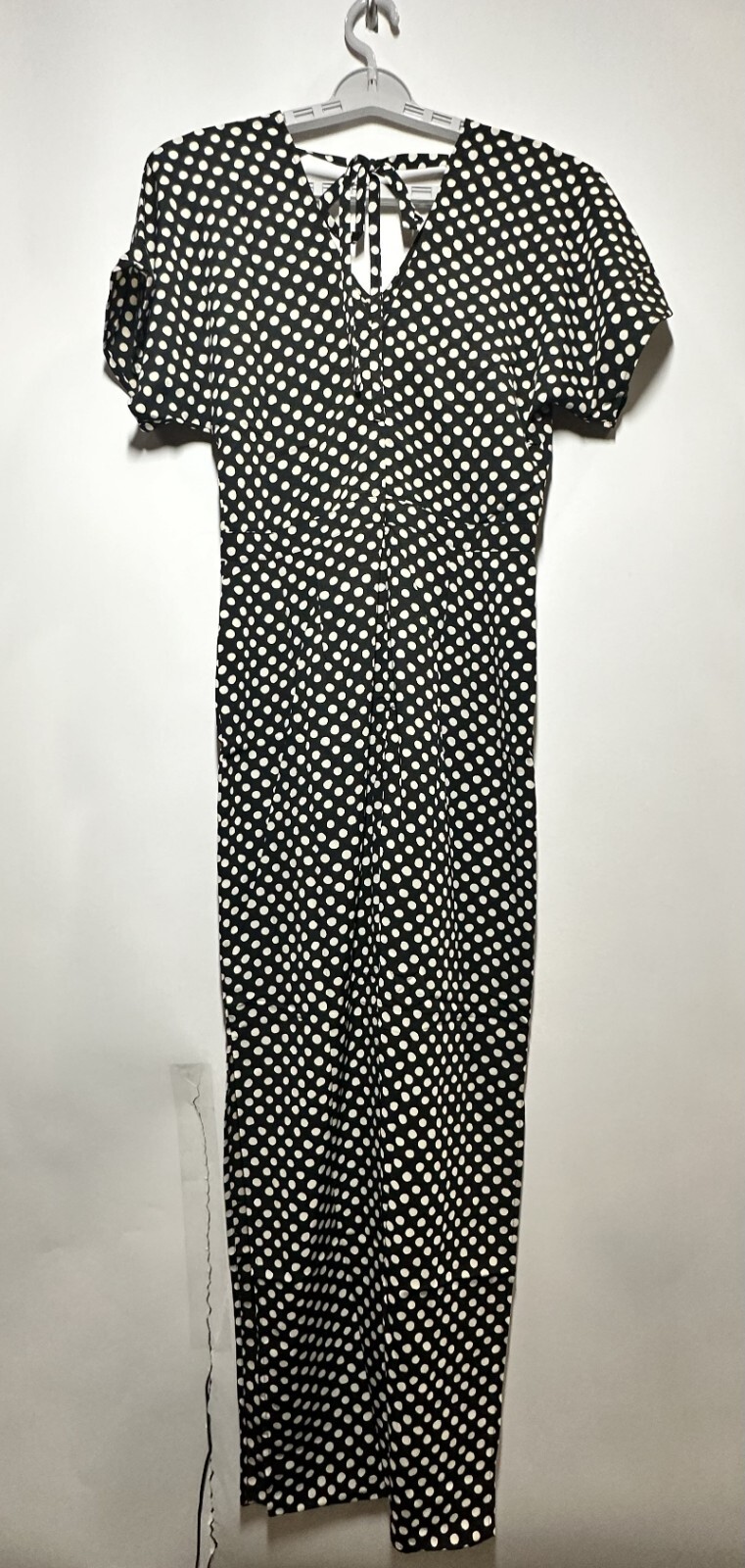 Eclair Women’s Backless Polka Doted Maxi Dress with Slits Black/White – S – NWT