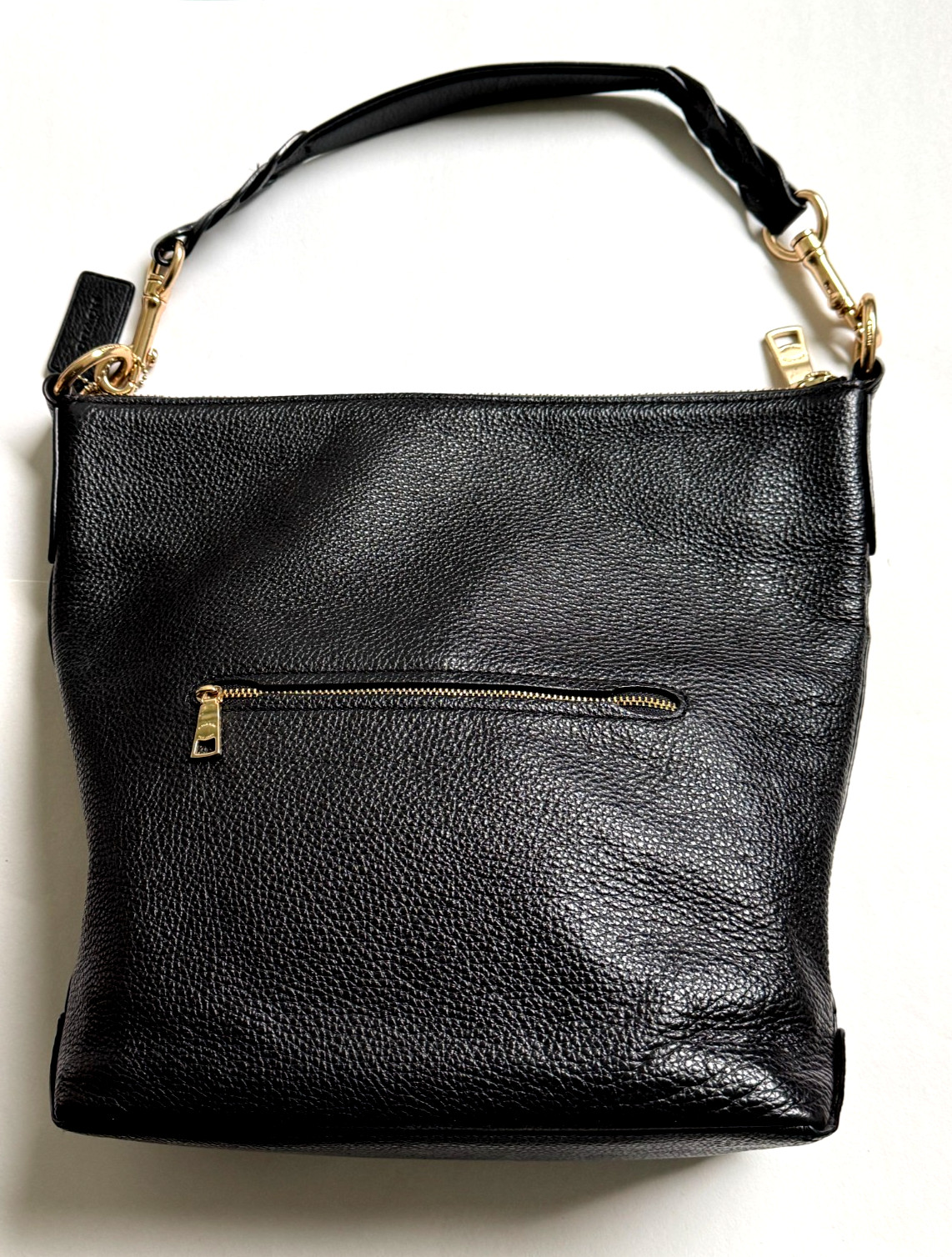 Coach Shoulder Bag Abby Duffle Pebbled Leather Bag w/Charm Black Very Nice EUC