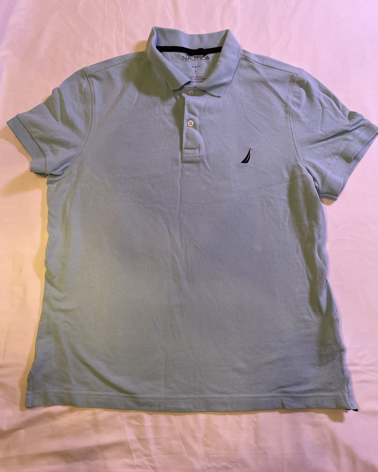 Nautica Light Blue Slim Fit Polo Shirt Size L 100 % Cotton