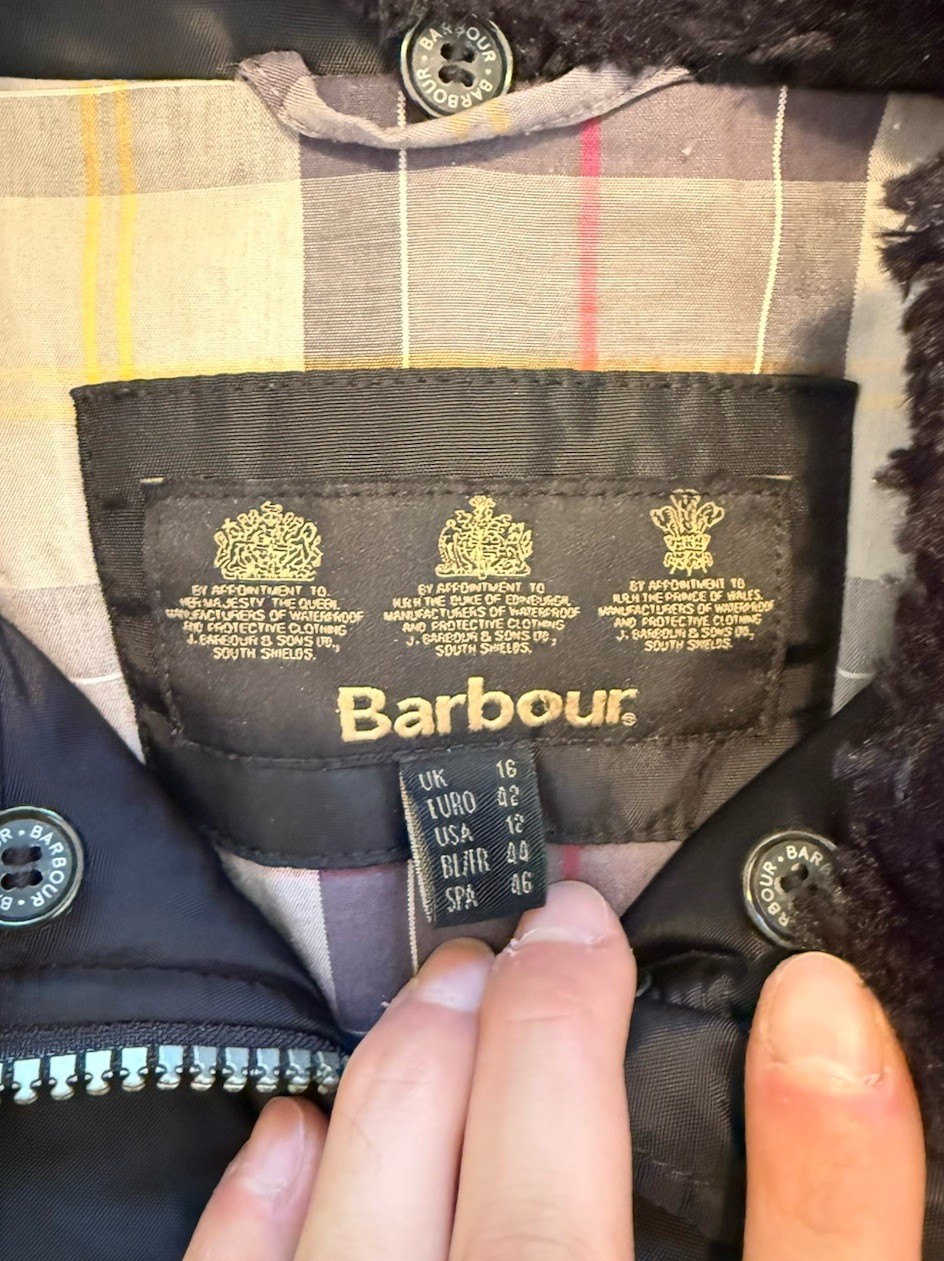 Barbour Outlaw Waterproof Breathable Jacket Black Women’s Faux Fur Trim UK 16