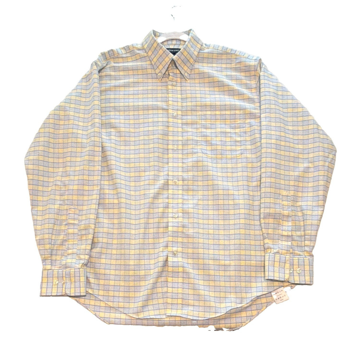 Lands’ End Men’s Blue/Yellow Plaid Non-Iron BD Dress Shirt L 16-16.5 32/33