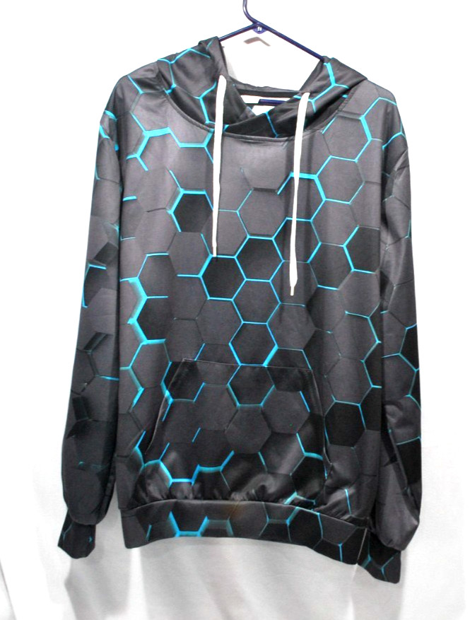 Lite Weight Polyester Hoodie Sweatshirt Men’s Size Large Black & Neon Blue.