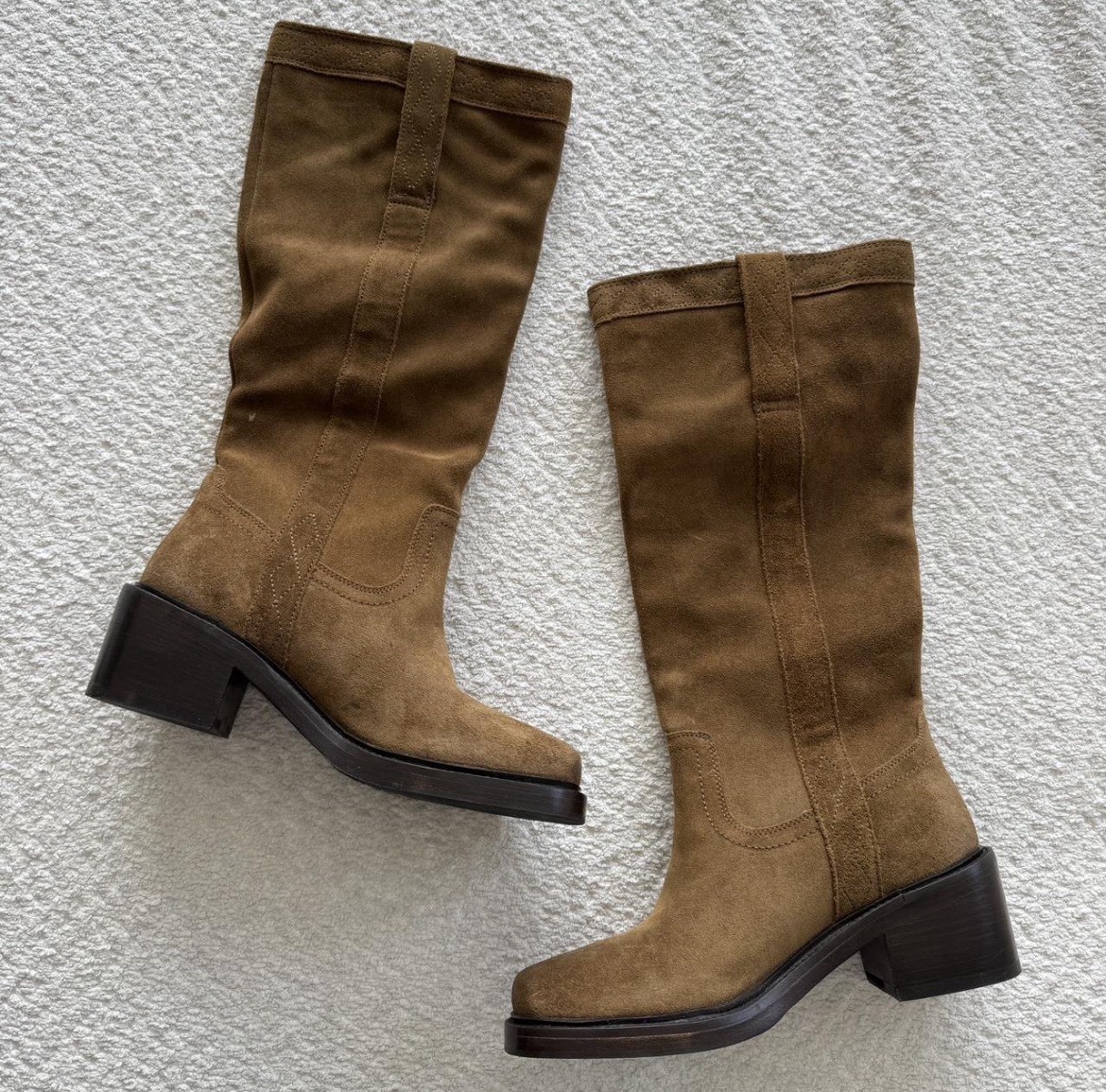 Frye Women’s Brown Suede Western Mid-Calf Pull-On Boots Leather Lined 8
