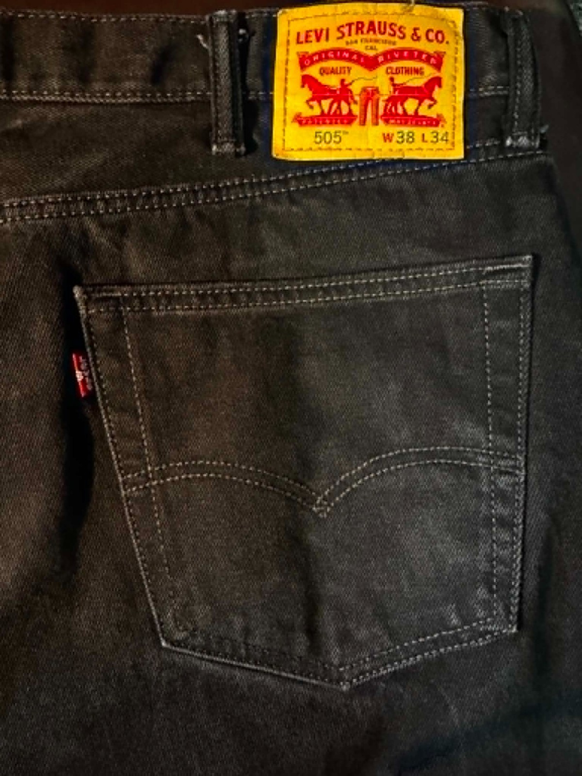 Levi’s 505 Regular Fit Jeans Men’s 38×34 Black Straight Leg Denim Dark Wash