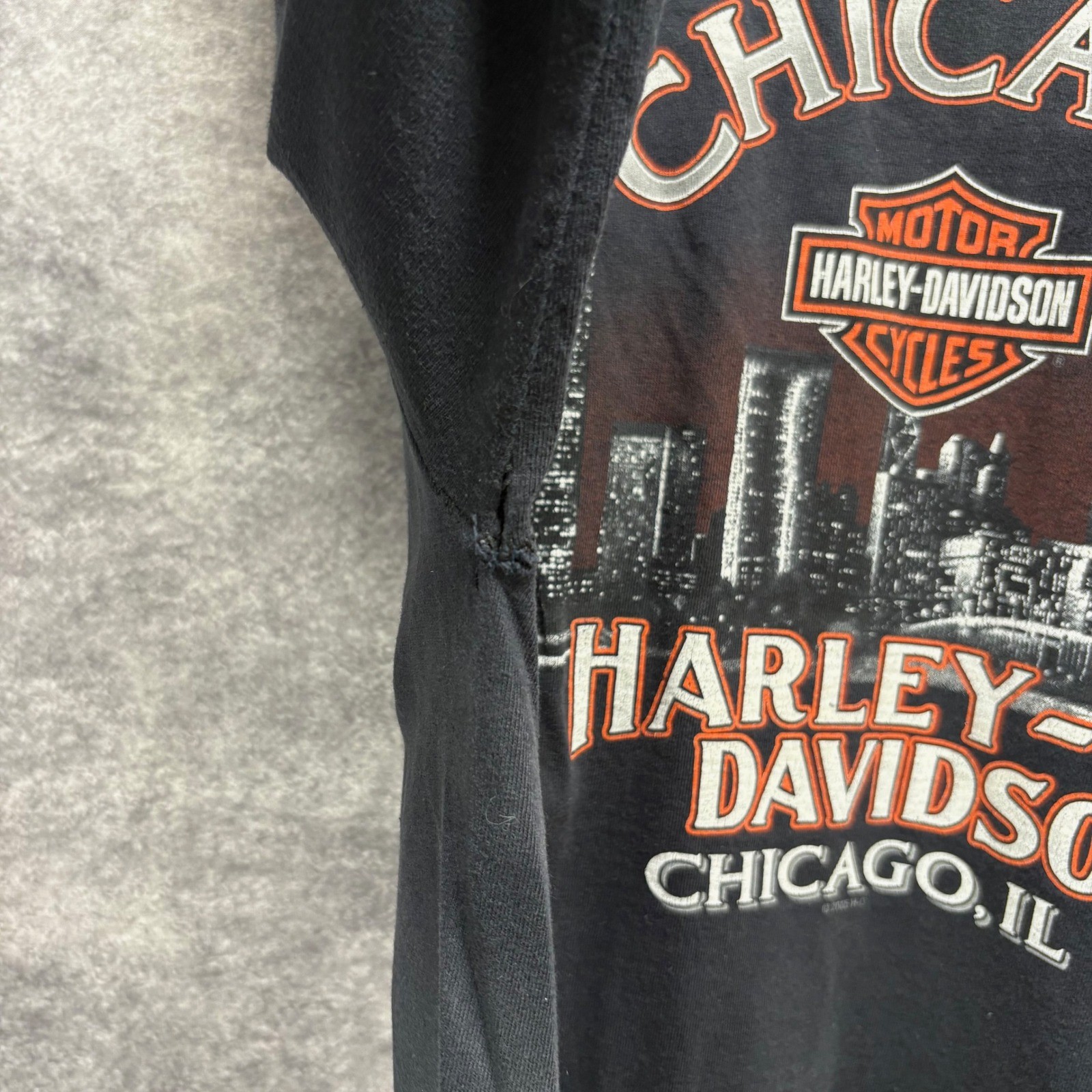 VTG 2005 Harley Davidson Chicago Skyline Flame Long Sleeve Graphic T Shirt Sz L