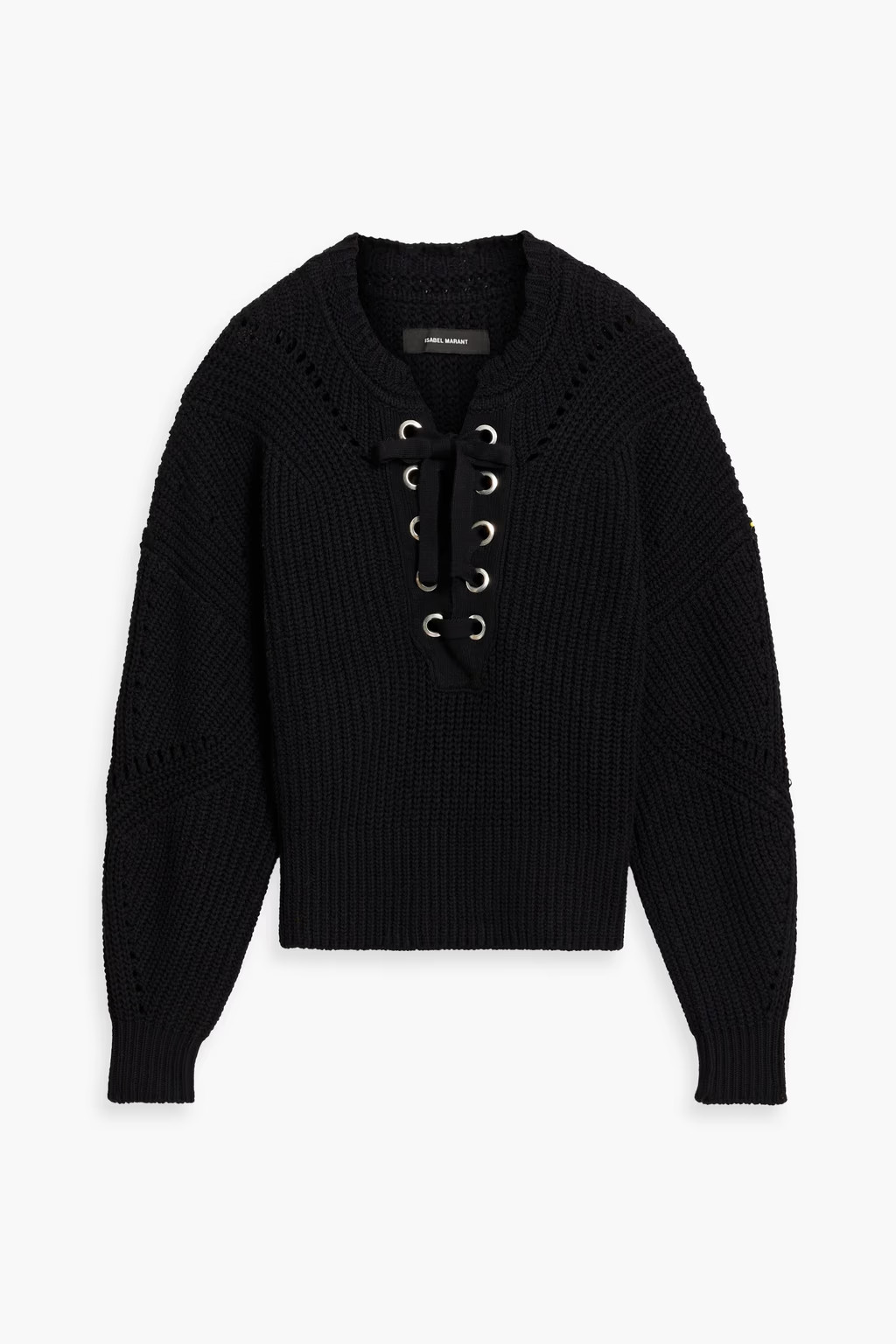 ISABEL MARANT Laley lace-up ribbed cotton and wool-blend sweater SIZE FR 36