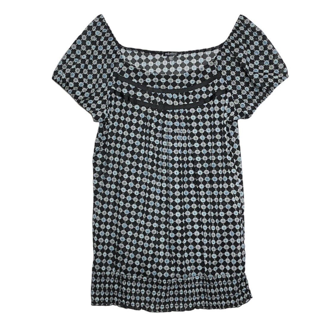 Maurices Womens Top Black Geometric Print Square Neck Short Sleeve Smocked Hem L