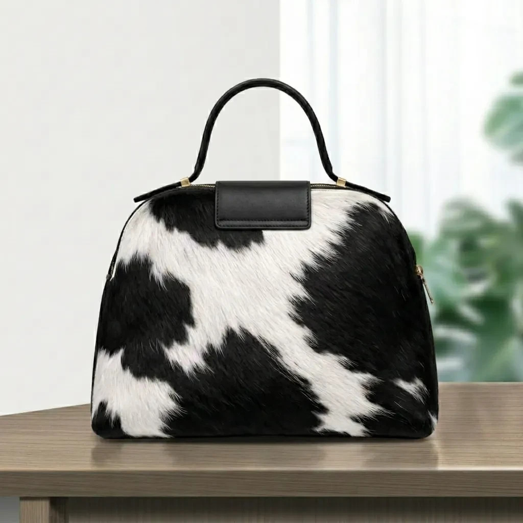 Women’s Hair On Cowhide Leather Shoulder Bag Natural Black White Western Purse