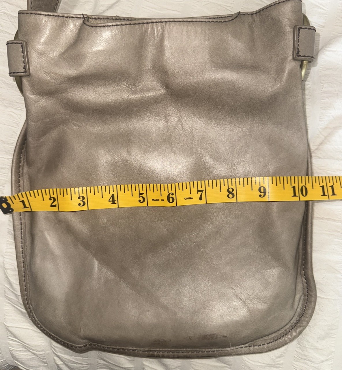 HOBO Genuine Leather Small Shoulder Bag Taupe Gray Brass Ring Slouchy Purse