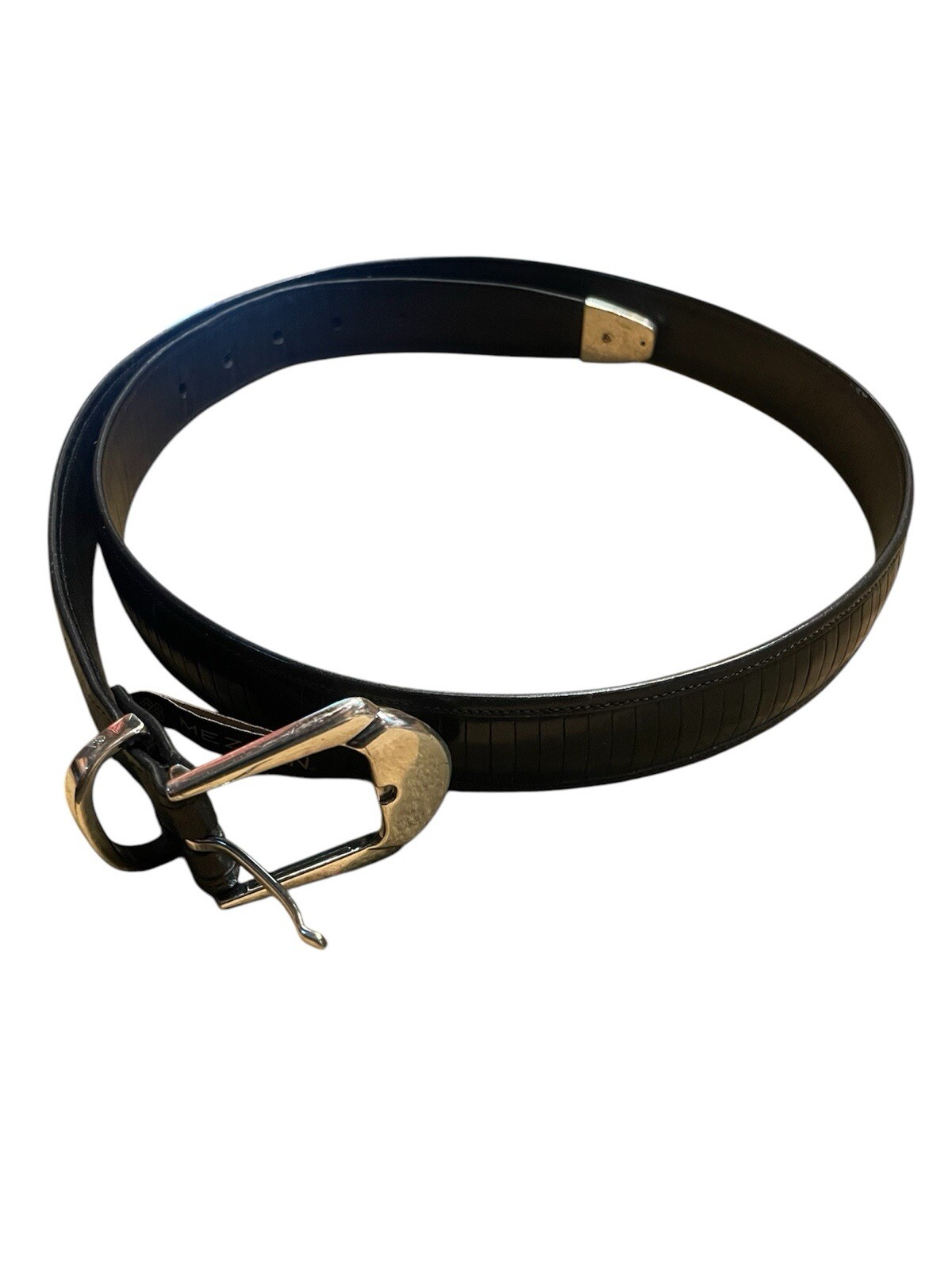 Mezlan M4929 Black Leather Stitches Detail Buckle Belt Men’s Sz 38 Spain