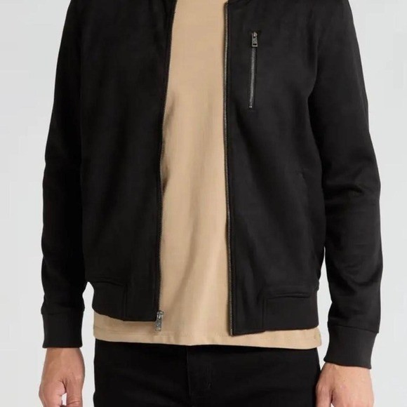 Ben Sherman Black bomber soft faux suede jacket – L