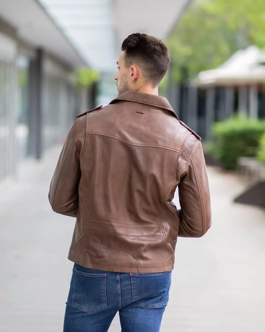 Premium Modern Brown Genuine Leather Jacket Men’s Fashion Biker Style XS to 2XL