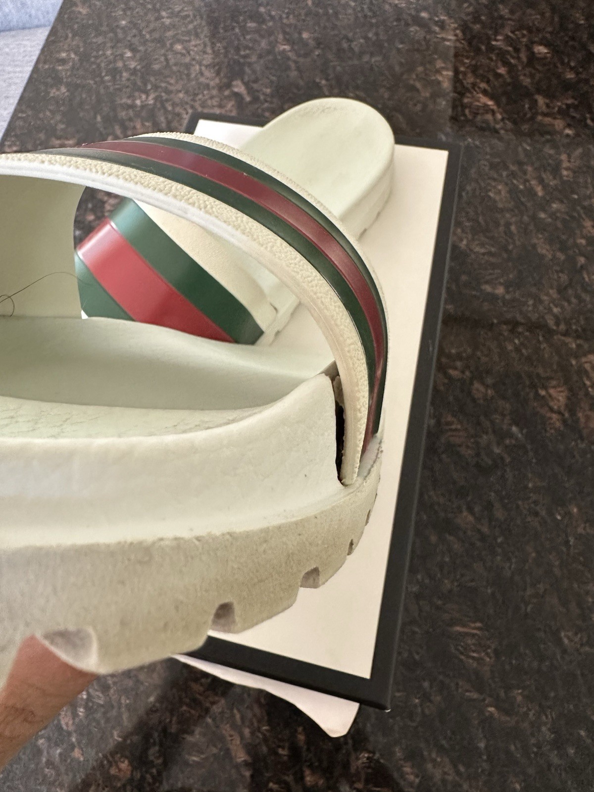Gucci Men’s White Web Rubber Pool Slides Size 12