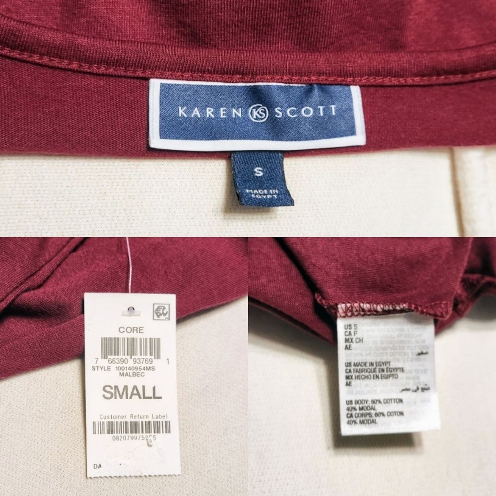 Karen Scott NEW Button Front Button Tab Sleeve Knit Essential Top Burgundy Sm