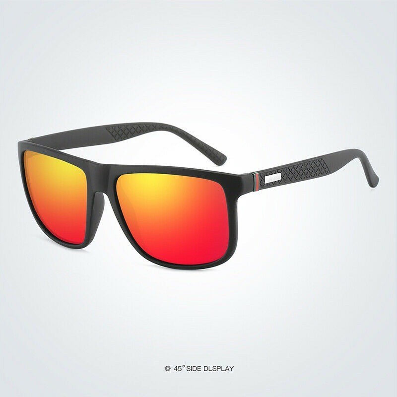 Women Black Red Mirror Lens Square Frame Sport Sunglasses Modern Casual Outfit