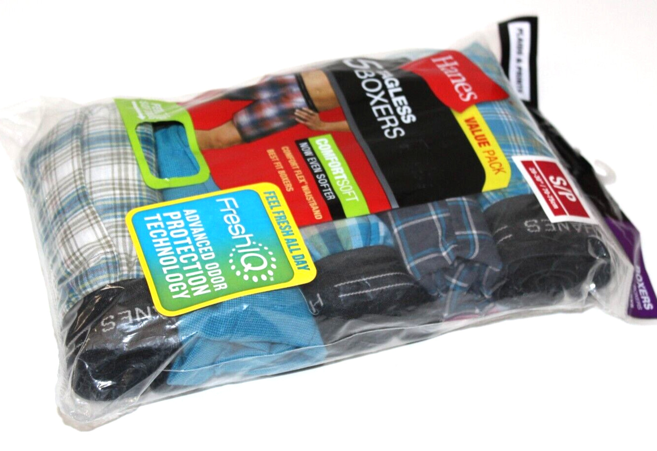 Hanes Men’s 5-Pack Assorted Plaids & Prints Tagless Boxers – Small (28-30″)
