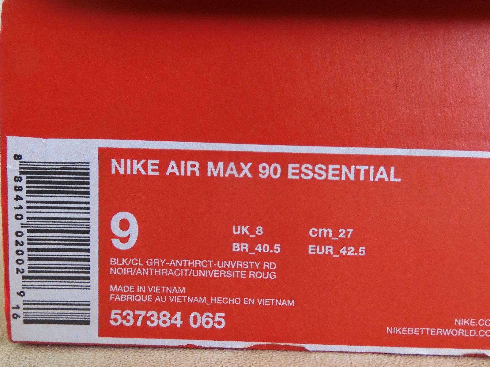 Nike Air Max 90 Essential Wool Black-Grey-Anthracite-Red Sz 9 Rare! [537384-065]