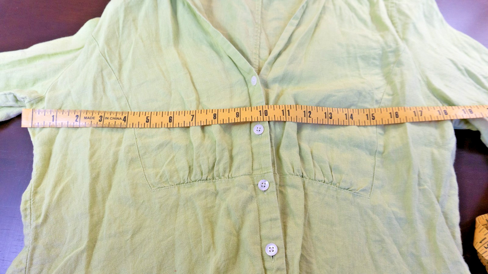 Womens Chartreuse Button Up 3/4 Sleeve Irish Linen Shirt Size 14 Coastal Casual