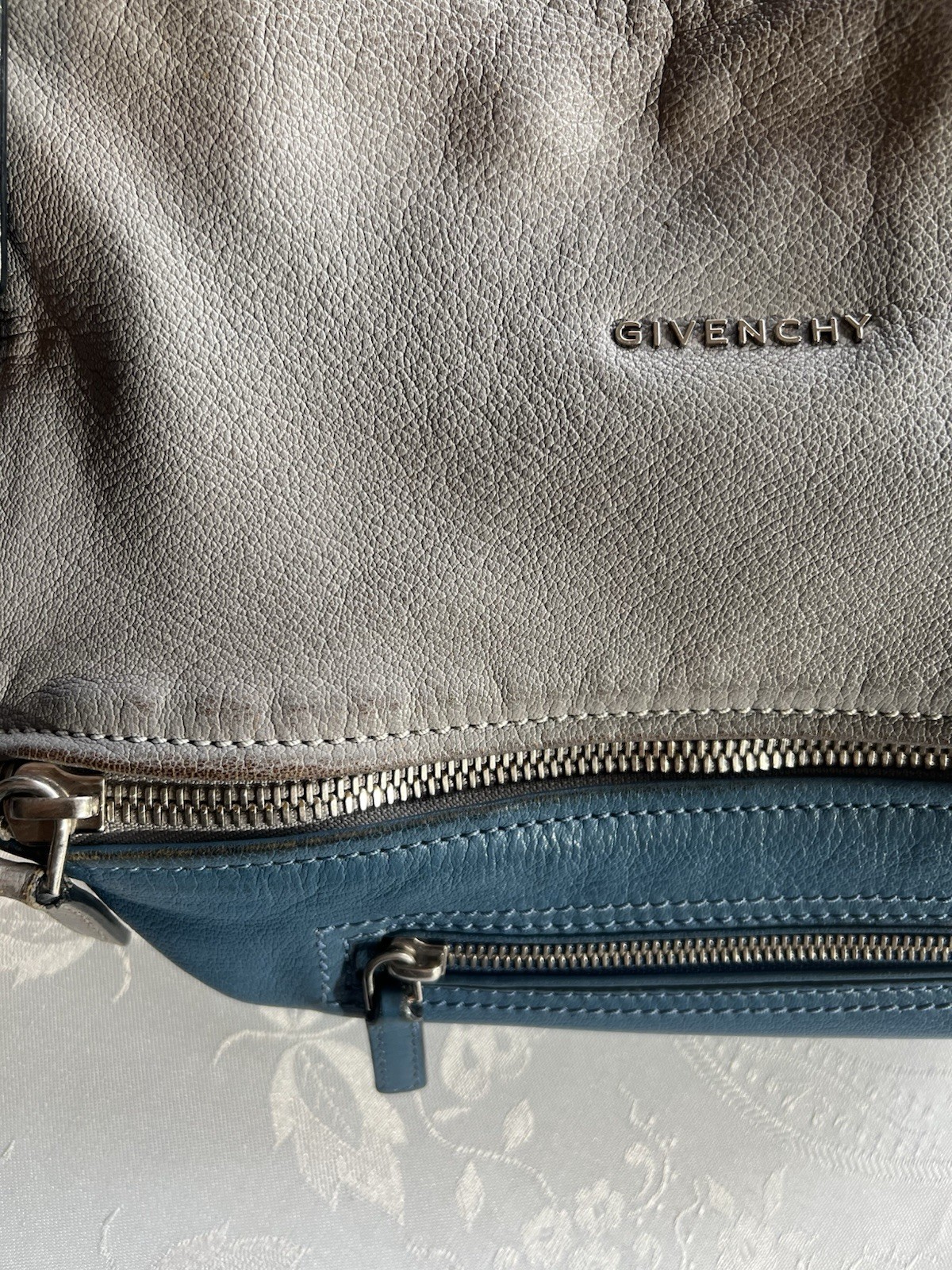 Givenchy Pandora Medium Leather Bag Satchel Sugar Goatskin Blue/Gray Two Tone