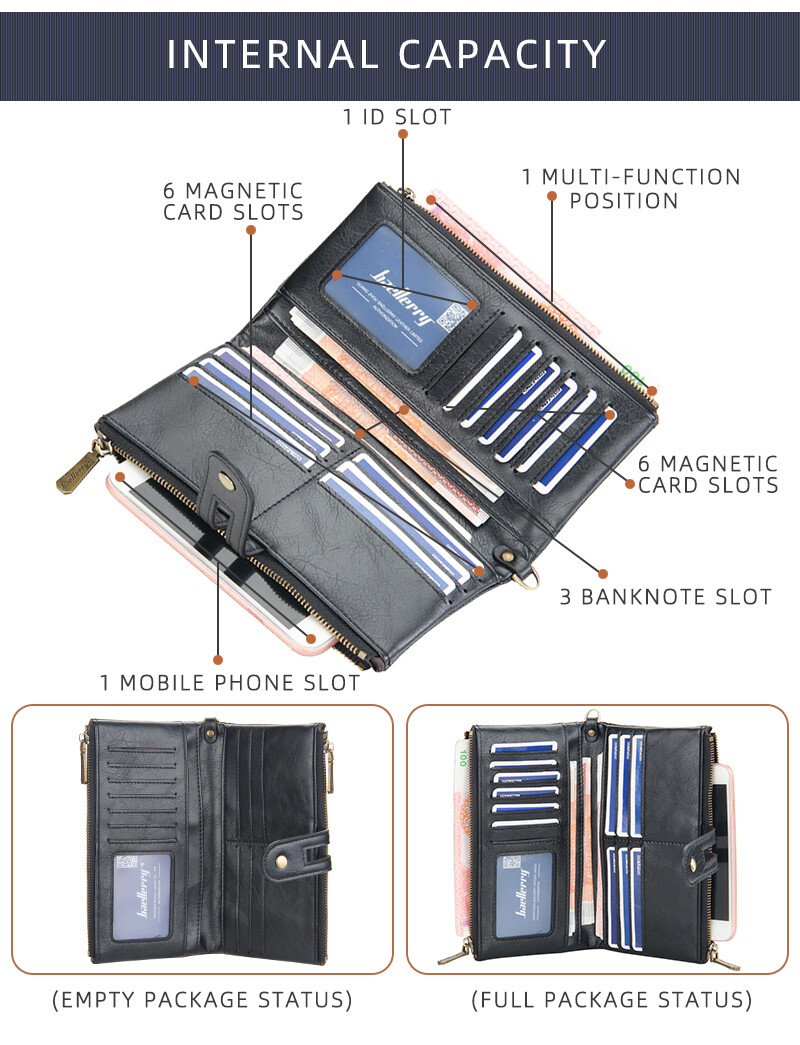 Men’s Long Wallet with Chain Leather RFID Blocking Biker Trucker Bifold Zipper