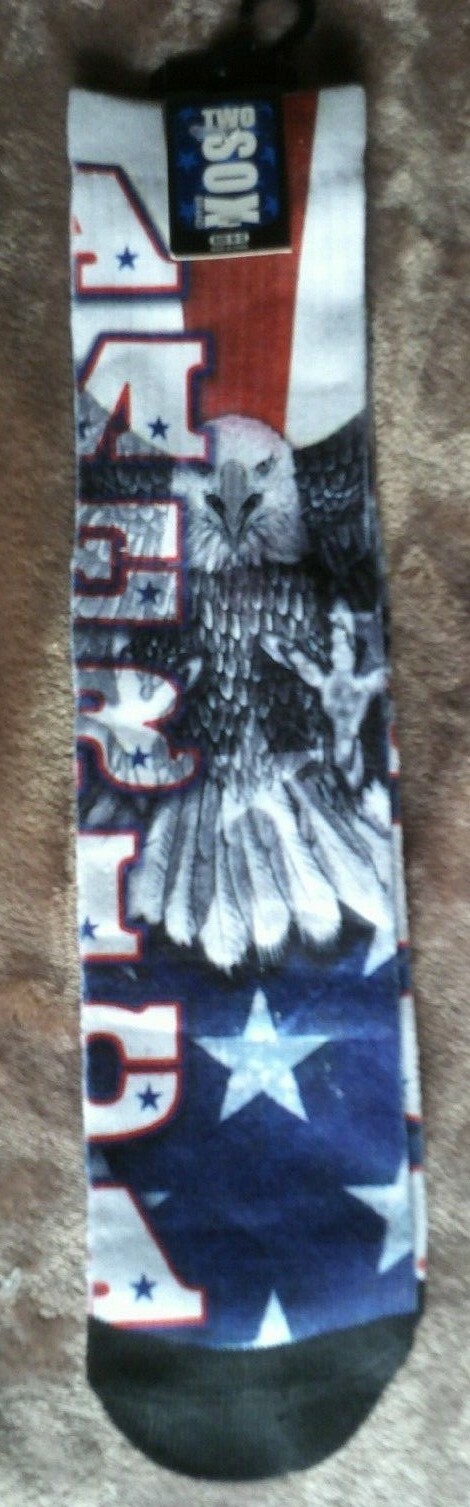 TWO SOX MEN SOCKS EAGLE & STARS 2 PAIR LOT RED/WHITE/BLUE SZE 10-13 NWT MSRP $16