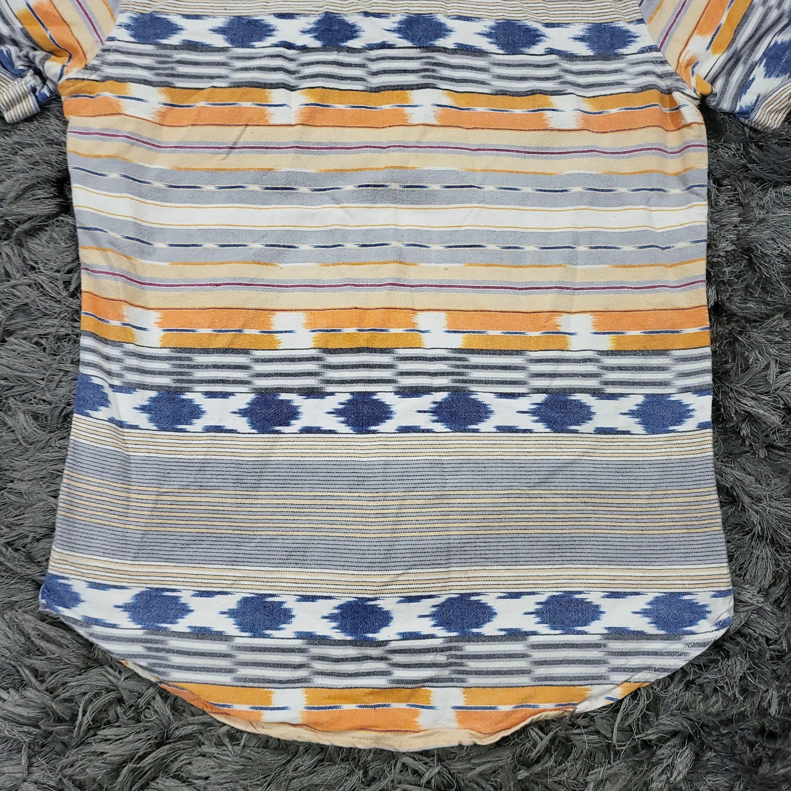 7 Diamonds Shirt Mens Large Southwestern Stripe Cuffed Short Sleeve Cotton Logo