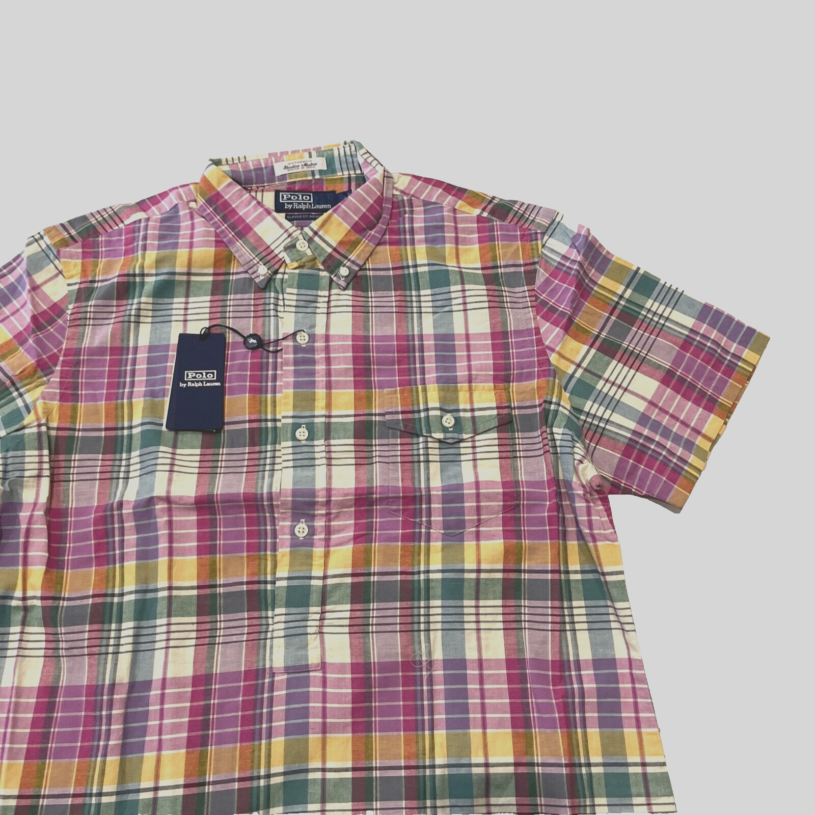 Polo Ralph Lauren men’s Madras Poplin Popover Shirt – Medium -retail $148