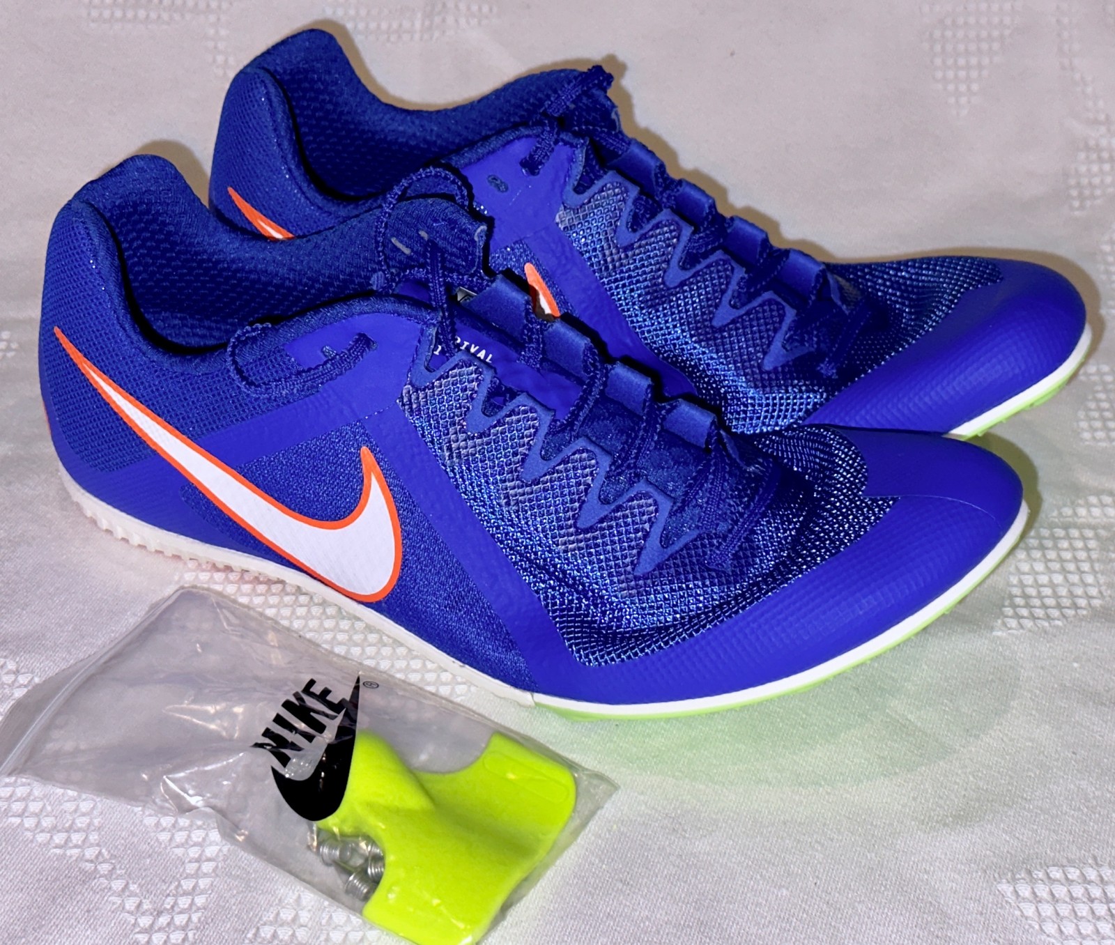 NIKE Rival Multi Use Racer Blue White Track Spikes Shoes Mens Sz 4 7 9.5 10 10.5