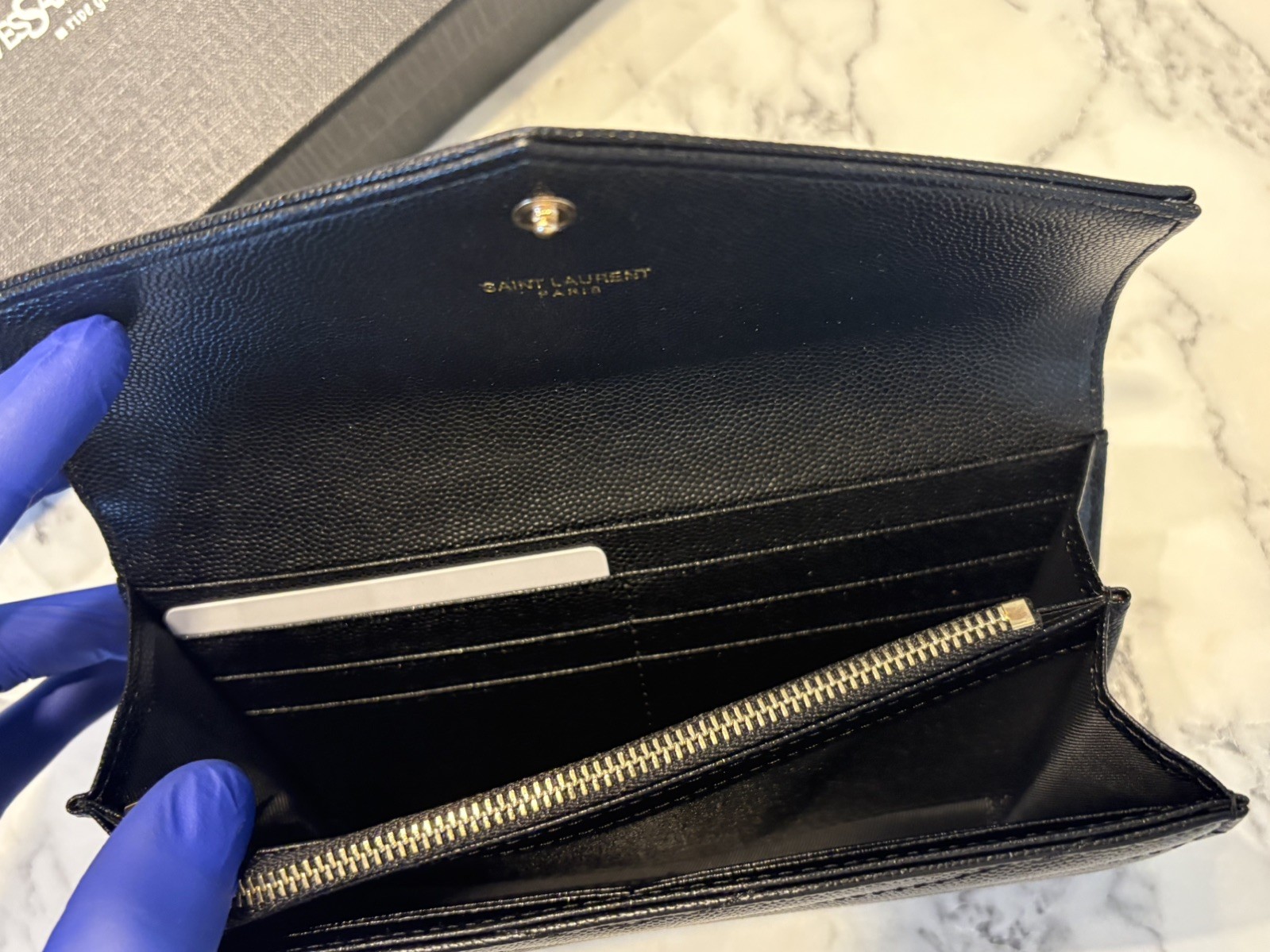 YSL Saint Laurent Cassandra Long Wallet Leather Black