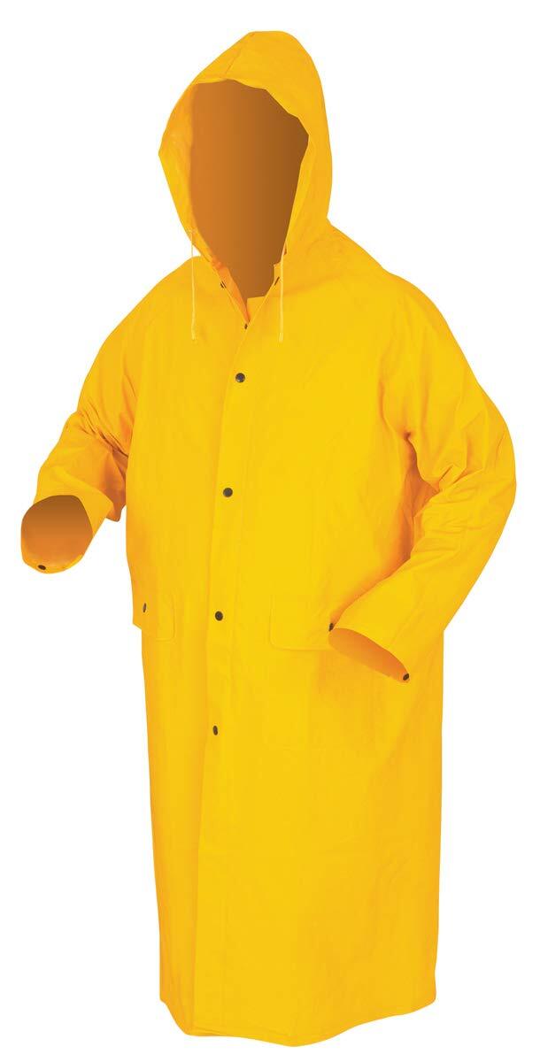 Yellow Safety Rain Coat Rain Jacket 49″ Detachable Hood .35mm PVC / Polyester