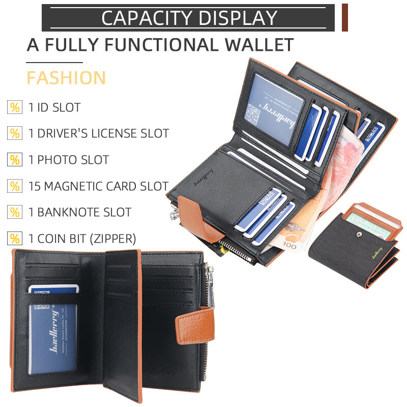 Mens Trifold Leather Wallet W/ Hasp Multi Card Holder ID Window Safe Wallet Gift