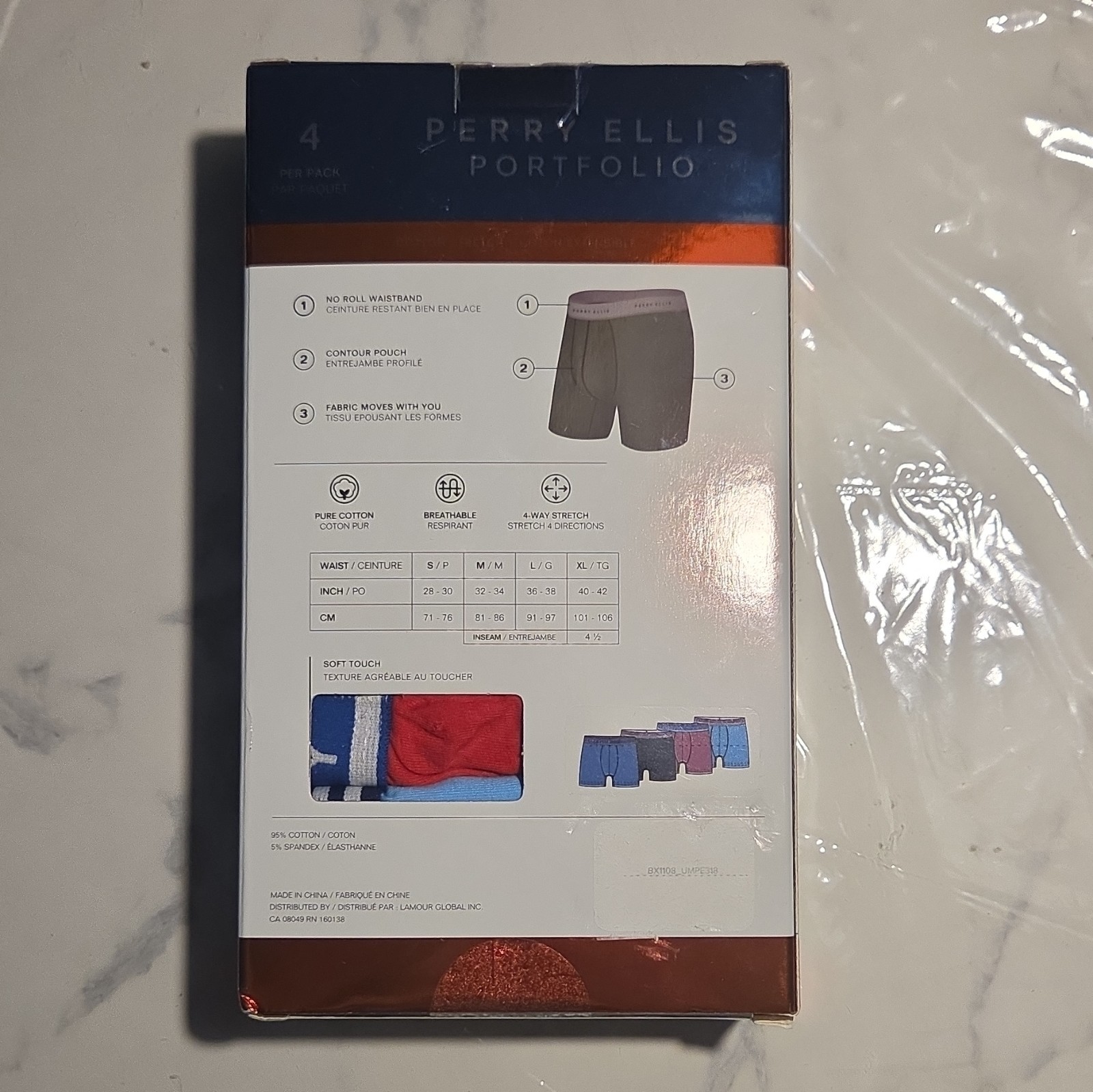 Perry Ellis Portfolio Men’s Cotton Stretch Jersey Boxer Briefs 4-Pack L Multi