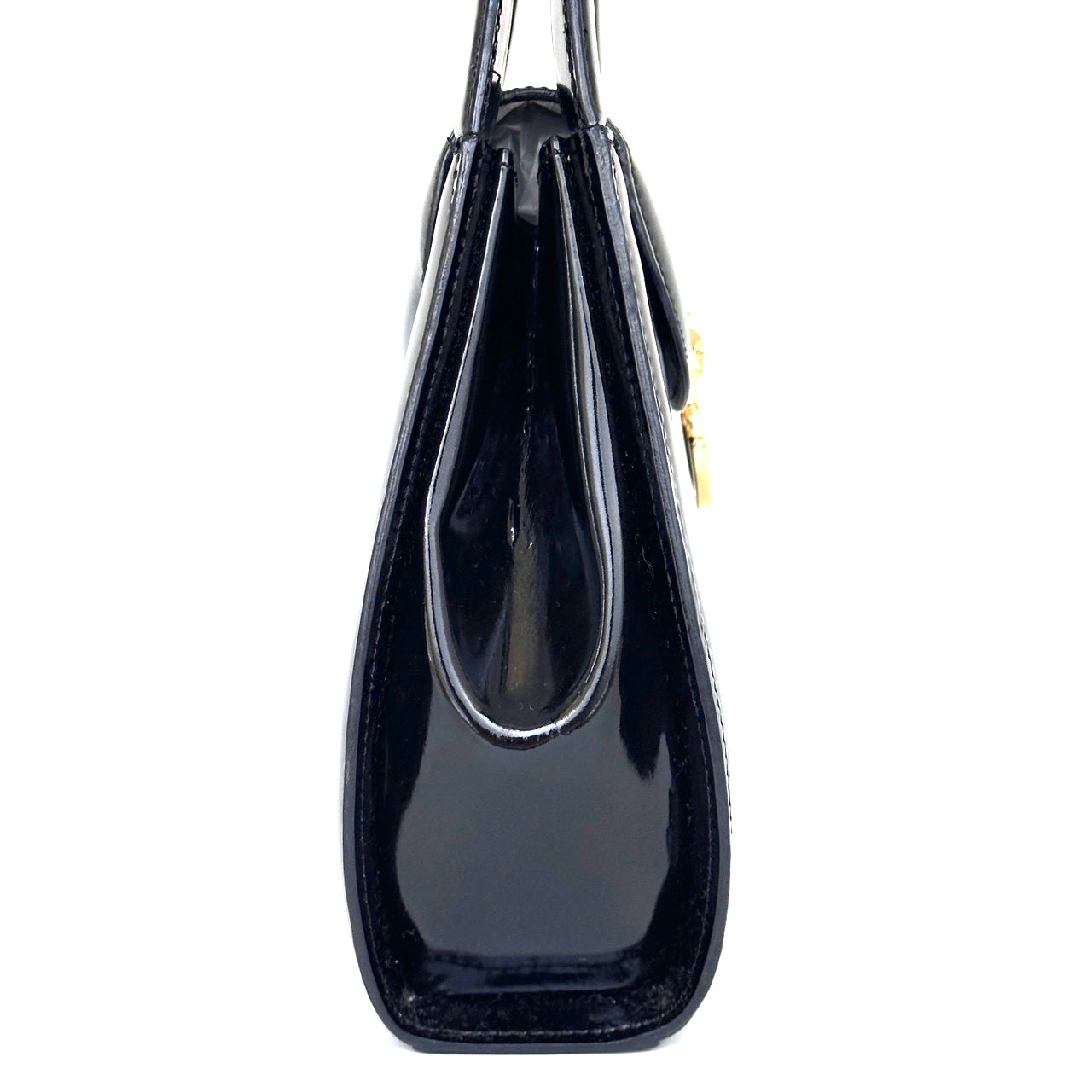 Cartier Panthere Hand Bag Patent Leather Black Gold Buckle Authentic
