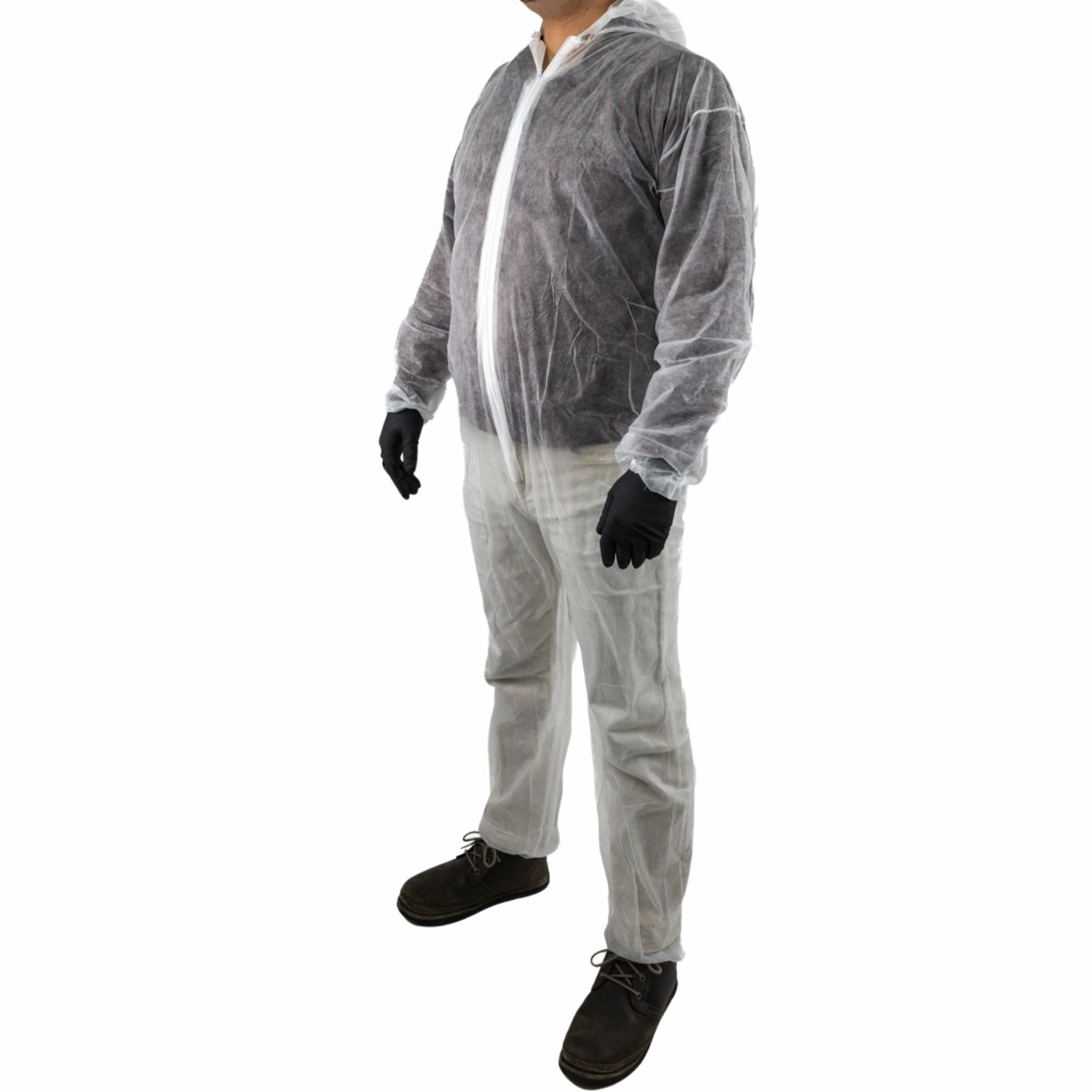 Disposable Polypropylene Coverall with Hood, Elastic Cuffs White, 2XL Size 25Pcs