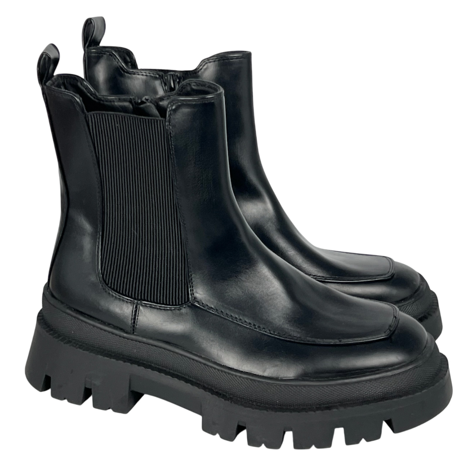 NEW LANE BRYANT BLACK ELASTIC GORE SUPER LUG PULL ON PLATFORM BOOTIE BOOTS 8.5W